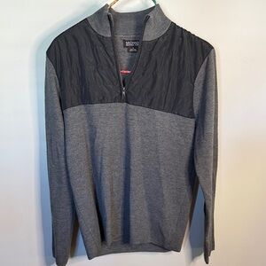 Michael Kors Gray and Black V-Neck Quarter Zip Sweater